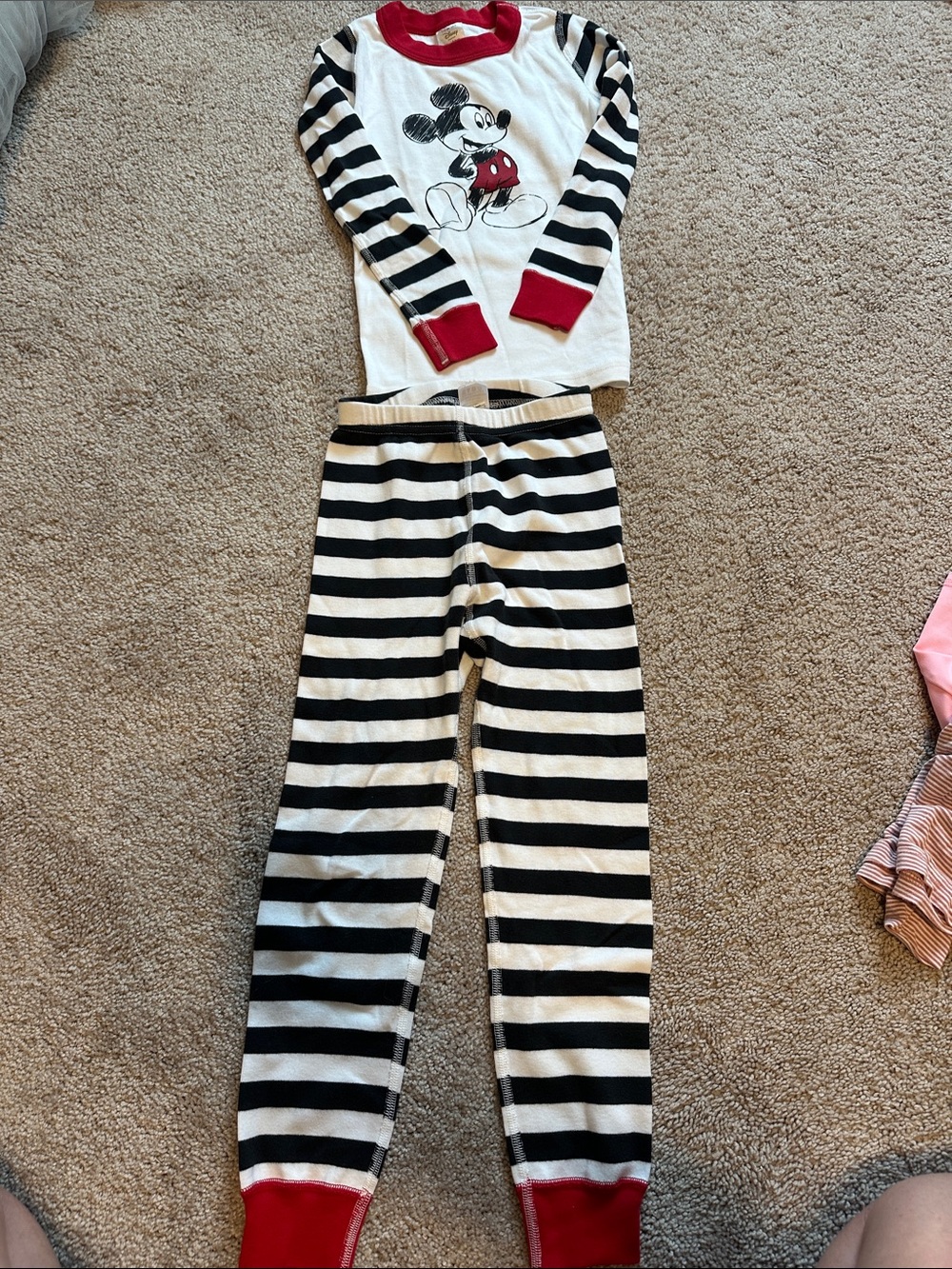 Hanna Andersson Black & White Striped Mickey Mouse Pajama Set with Red Trim